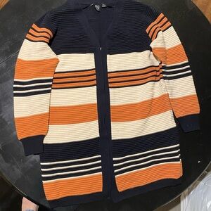 Striped Navy and Orange Women's Sweater